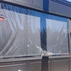 a black restaurant with black drapes - custom awnings - custom awnings near me - custom awnings for decks - custom awnings for business - custom door awnings near me - spear awnings - aluminum awnings - dome awnings