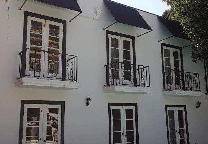 2018-10-11 06.49.16 three black window awnings for three windows of a white house with a pool - concave awnings - aluminum awnings - carports - store front awnings - patio shades